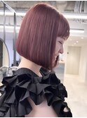 ピンクバイオレット美髪イメチェンワイドバングマチルダボブ