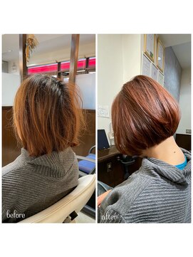 ムーブ(Moob) 襟足スッキリ丸みボブ×女性らしい満点のピンクカラー【別府】