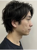 フェザーパーマ/グレーブルーカラー/刈り上げショートパンク