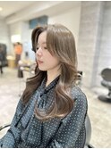 20代30代レイヤーカット オリーブグレージュ 韓国ヘア