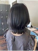 外ハネミディアム　ミディアムレイヤー　透明感　グレージュ