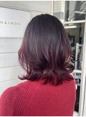 イメチェングラデーションカラーチェリーピンク外ハネミディアム