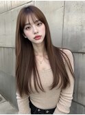 大人女性に◎髪質改善×艶ショコラブラウンロング×薄めバング