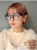 ☆ミニボブ切りっぱなしダブルカラーラウンドバングモーヴピンク
