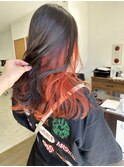 インナーカラーオレンジ　レッドオレンジ