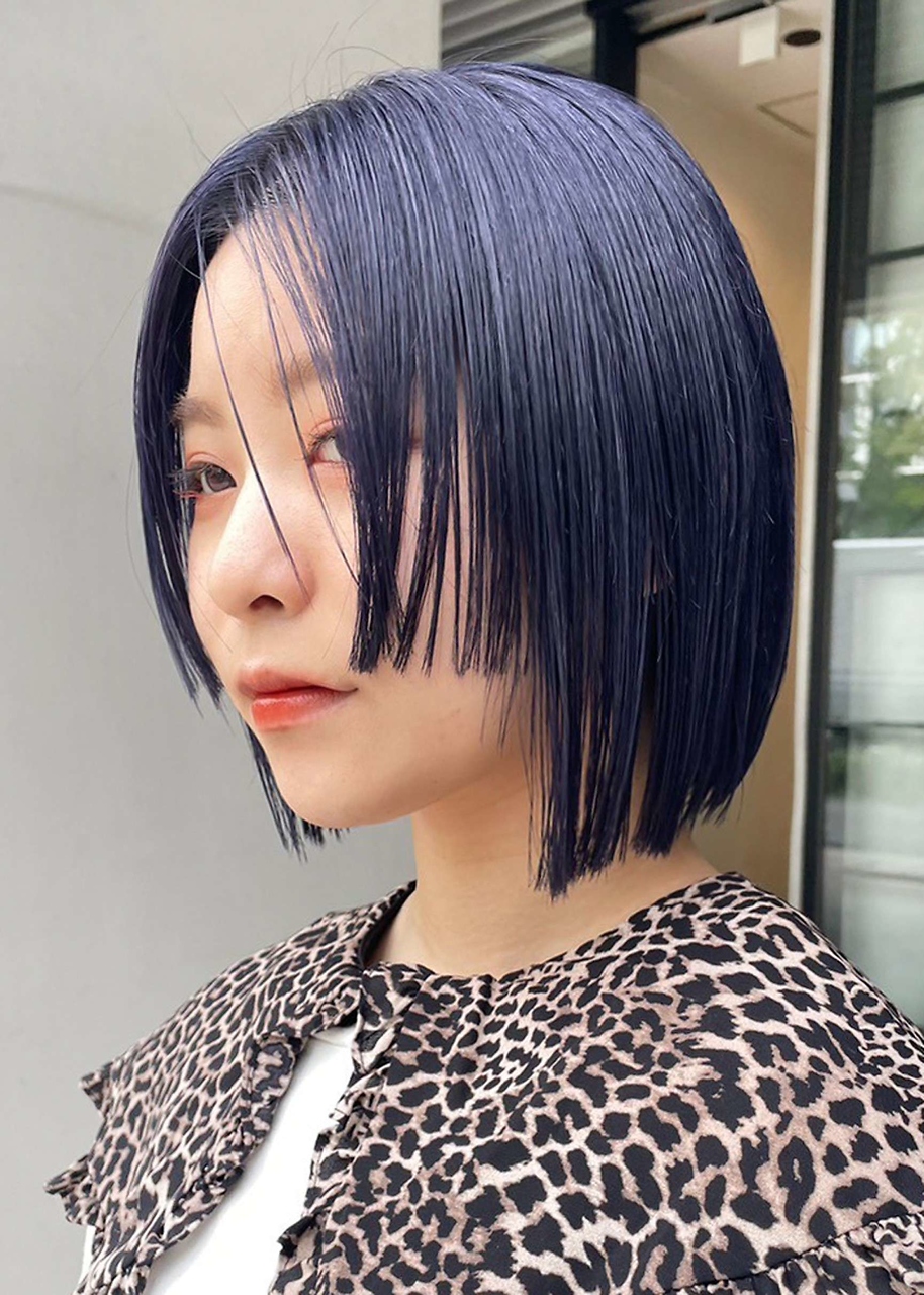 ブルーブラックブルージュくすみブルーブルーカラー姫カット