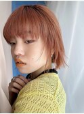 オレンジカラー×レイヤーボブ【担当　ジン　トモヒト】