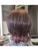 ピンクブラウンインナーカラーハイライト白髪ぼかしくびれミディ