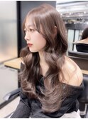 ロング暗めカラー韓国ヘア顔周りレイヤー_F30690