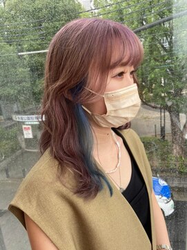 インク サカエ(inq sakae) ピンクベージュ×インナーカラー★エメラルドグリーン