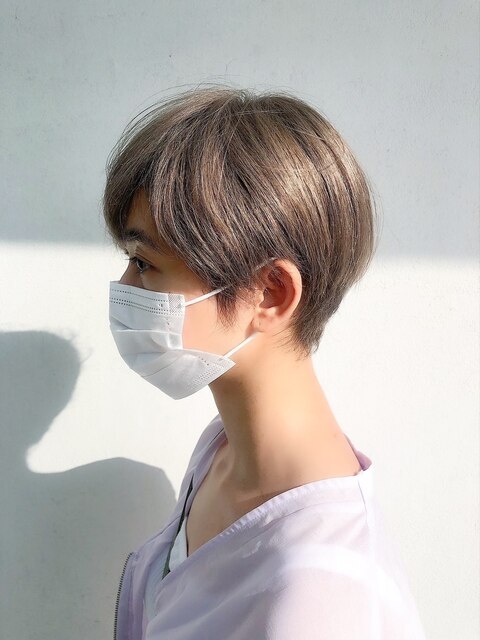  ミルクティーベージュダブルカラーショート韓国20代前髪