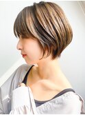 大人美人ショートボブパーマウルフパーマアッシュベージュ