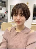 前髪あり耳掛け丸みくびれショートボブ20代30代40代50代(蘭)