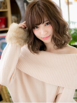 カバーヘア イヴ 戸頭店(COVER HAIR EVE) 斜めバングココアブラウン小顔くせ毛風パーマh3戸頭20代30代40代