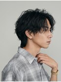 渋谷大人緩めシャドウパーマメンズカットセンターパート30代