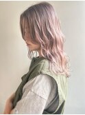 韓国風ペールピンクカラー×外ハネ波ウェーブ