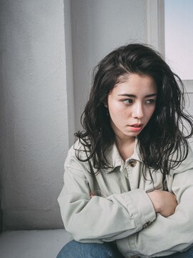 エクファ ヘア リゾート 大津 瀬田店(ex-fa hair resort) 黒髪グレージュレイヤーロング前髪パーマ