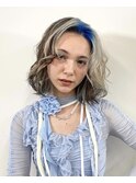 フェイスレイヤーボブのポイントブリーチデザインカラー