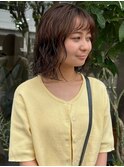 ボブパーマ マロンブラウン 前髪あり 鹿児島中央駅