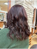 大人かわいい小顔赤みブラウンカラーガーリパーマセミロング