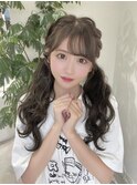 小顔薄めバンググレージュレイヤーロング前髪パーマ黒髪