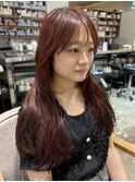 暖色カラーブリーチなしレッドブラウンピンクブラウン