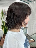 ミルクティーブロンド/ダークブルー/デジタルパーマ/横浜
