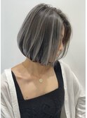 外国人風ボブ 3Dバレイヤージュ 前下がりボブ グレー t623