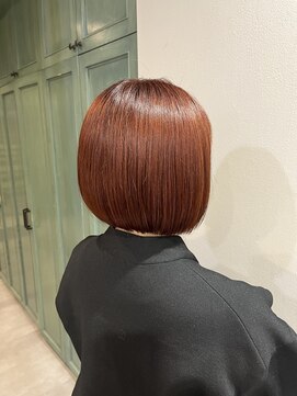 ヘアサロン ナノ(hair salon nano) 暖色オレンジブラウンカラー/ショートボブ/ワンレンボブ/艶髪