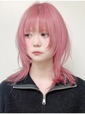 【morio原宿】ミディアムウルフピンクカラー