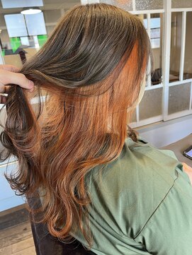 クリーム(CREAM) インナーカラー オレンジ 韓国 ハイトーン サイドバング