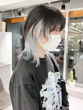 ファイブバイジエクト 堀江(FIVE by The Ect) メンズウルフ　ホワイトシルバー　インナーカラー