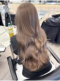 韓国ヘア顔周りレイヤーミルクティーベージュ暗めグレージュ原宿