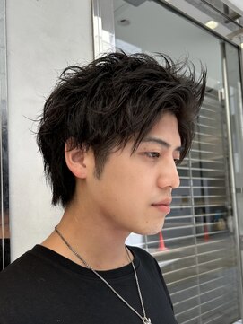 ロンドオム 池袋(Lond Homme) スパイキーショート/ブルーブラック/フェザーパーマサーフカール