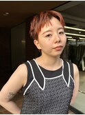 【大久保】ブリーチオレンジカラー無造作ショートスタイル