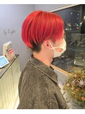 センターパート×レッドカラー 『小川』