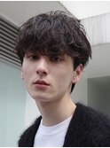 シャドウパーマメンズウルフヘアカット無造作パーママッシュ黒髪