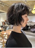 ショートボブパーマボブ黒髪ボブパーマ