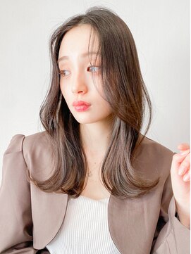 レア 表参道(L'ea) くびれヘアアプリコットオレンジ夏ヘアハイライトカラー韓国ヘア