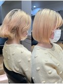 丸みボブ×ブリーチ縮毛矯正