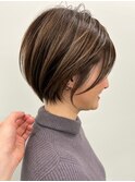 ダブルカラーハイライトケアブリーチレイヤーカットショートヘア