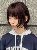 ボルドーミディアムレイヤーハッシュカットウルフ美髪フェイス