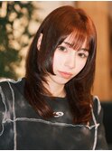 姫カットレイヤーロングミディアムハッシュカットボルドー