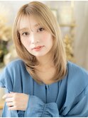 顔まわりレイヤーハイトーンカラーセミディc6上尾10代20代30代