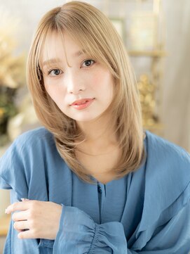 カバーヘア ブリス 上尾西口店(COVER HAIR bliss) 顔まわりレイヤーハイトーンカラーセミディc6上尾10代20代30代!