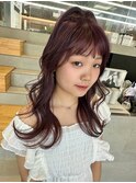 韓国風ハーフアップ/ウォニョンヘア/ピンクラベンダーカラー