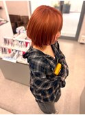 赤みオレンジカラーで作る大人可愛いボブ
