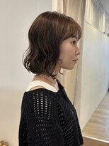 エイチ(H) グレージュショートヘアボブヘアシースルーマッシュタッセルボブ