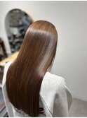40代/オレンジブラウン10トーン/艶々ロングストレート