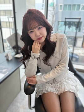 スティル カラン(STILL calin) 韓国ヘアロングレイヤーカットミルクティーベージュ前髪カット